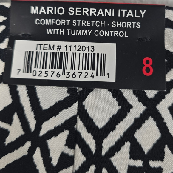 Mario Serrani Italy Black White Comfort Stretch Tummy Control Shorts 8 NWT - Picture 3 of 6